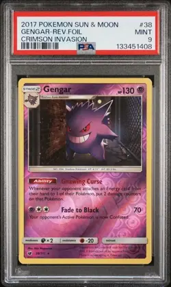 2017 POKEMON SUN & MOON CRIMSON INVASION #38 GENGAR-REVERSE FOIL PSA 9 - Image 1