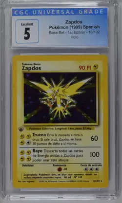 Zapdos Pokemon 1999 Spanish Base Set 1st Edition 16/102 CGC 5 - Image 1