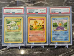 3x Shadowless PSA Base Set Bulbasaur Charmander Squirtle Pokemon 44 46 63/102 - - Image 1