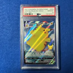 2021 Pokemon Celebrations 009 Surfing Pikachu VMAX Full Art PSA 10 - Image 1