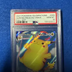 2021 Pokemon Celebrations 009 Surfing Pikachu VMAX Full Art PSA 10 - Image 2