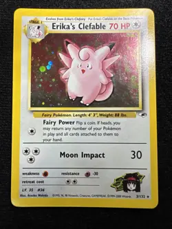 Pokemon TCG Erika’s Clefable Gym Hero’s Holo Rare #3 NM Half Swirl - Image 1