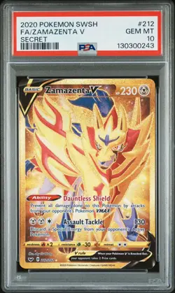 2020 Pokemon Sword & Shield Zamazenta V Gold Secret Rare 212/202 PSA 10 GEM MINT - Image 1