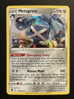 Metagross 119/195 Pokemon Silver Tempest Sword & Shield Holo Rare Card NM - Image 1