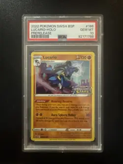 Pokemon 2022 SWSH Black Star Promo Lucario Holo Card #186 PSA 10 Prerelease - Image 1