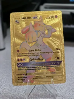 Pokemon Lucario GX 210hp Gold Foil Fan Art Collector Card TCG Rainbow - Image 1