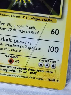 PSA 10 1999 Pokemon Base Set Zapdos Holo #16/102 GEM MINT – Cracked Slab - Image 2