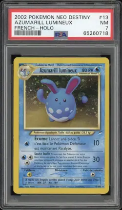 2002 Pokemon FRENCH Unlimited Neo Destiny Azumarill Lumineux Holo 13/105 PSA 7 - Image 1