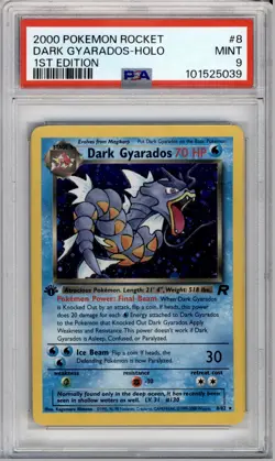 PSA 9 ENGLISH POKEMON 1ST ED DARK GYARADOS HOLO RARE 8/82 TEAM ROCKET 2000 187B - Image 1