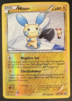Minun 40/108 2012 B&W Dark Explorers Pokemon Card Nintendo Reverse Holo HP - Image 1