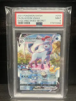 PSA 9 2021 Pokemon Evolving Skies Glaceon VMax 209/203 Secret Graded TCG Card. - Image 1