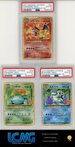 Pokemon PSA 10 Japanese Set of 3 Charizard Blastoise Venusaur 25th Anniversary - Image 1
