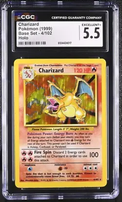 1999 POKEMON TCG BASE SET UNLIMITED HOLO #4/102 CHARIZARD CGC 5.5 VINTAGE WOTC - Image 1