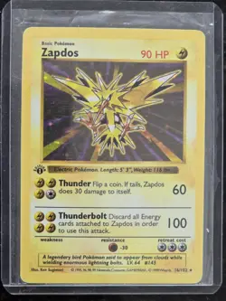 Pokemon Zapdos 1st Edition Base Set Shadowless Holo Rare 16/102 1999 - Image 1