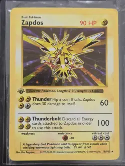Pokemon Zapdos 1st Edition Base Set Shadowless Holo Rare 16/102 1999 - Image 5