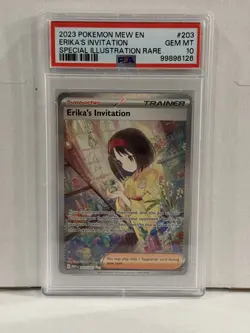 2023 POKEMON MEW EN-151 SPECIAL ILLUSTRATION RARE #203 ERIKA'S INVITATION PSA 10 - Image 1
