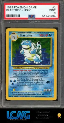 PSA 9 Pokemon TCG Base Set #002/102 Blastoise Holo - Slight Crack in Slab - Image 1