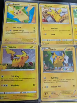 9 Pikachu pokemon cards normal, reverse holo, and holo card with stamps - Image 3