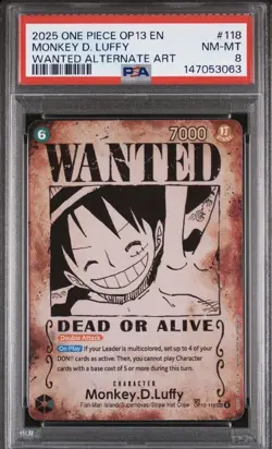 Monkey D. Luffy PSA 8 English One Piece OP13-118 Wanted Poster 2025 SP Alt Art ! - Image 1