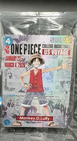 🏀One Piece Monkey.D.Luffy US College Basketball Promo Card *SEALED* - Image 1