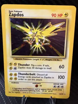 Zapdos Base Set Holo 16/102 – WOTC Vintage Pokemon Card – MP - Image 1