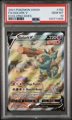 2021 POKEMON SWORD & SHIELD EVOLVING SKIES #182 FULL ART/GOLURK V PSA 10 - Image 1