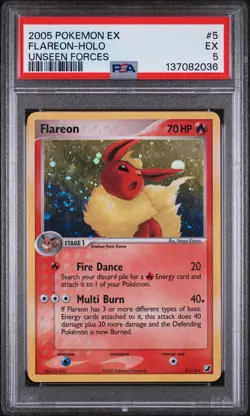 2005 POKEMON EX UNSEEN FORCES #5 FLAREON-HOLO PSA 5 - Image 1