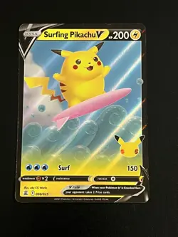 Pokemon Surfing Pikachu V 008/025 Holo 2021 Celebrations - Near Mint - Image 1