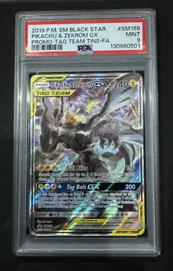 Pikachu & Zekrom GX SM168 Tag Team Black Star Promo Holo PSA 9 🔥 Pokemon - Image 1