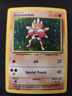 Pokemon TCG Hitmonchan Base Set 7/102 Holo 1999-2000 Wizards Base Set Copyright - Image 1