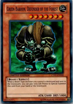 Yugioh Yu-Gi-Oh Green Baboon, Defender of the Forest CT07-EN010 Promo - Image 1