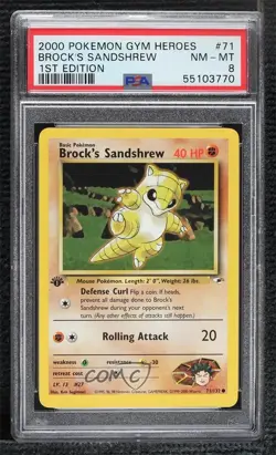 Brock's Sandshrew 1st Ed. Pokemon Gym Heroes PSA 8 2000 - Image 1