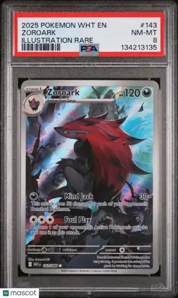 Zoroark Illustration Rare PSA 8 143/086 2025 Pokemon WHT EN-White Flare - Image 1