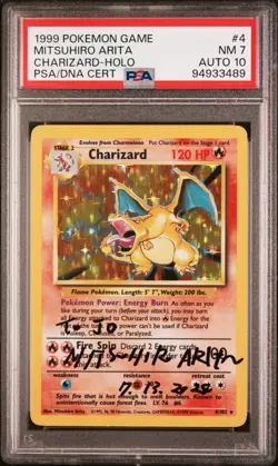 1999 Pokemon Charizard 4/102 Holo Mitsuhiro Arita Signed Auto PSA 7/10 - Image 1