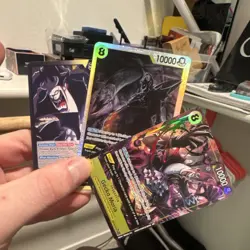 Bandai One Piece CCG OP14 Gecko Moria Leader & Character Foil Card Lot (3) - Image 1