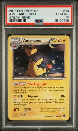 2016 Pokemon XY Steam Siege Ampharos-Holo #40 GEM MT PSA 10 Holo Rare POP 23 - Image 1