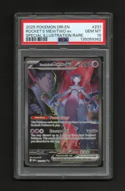 2025 Pokemon Destined Rivals Team Rocket's Mewtwo ex #231 SIR PSA 10 - Image 1