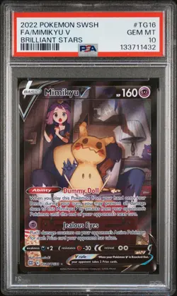 2022 POKEMON SWORD & SHIELD BRILLIANT STARS #TG16 FULL ART/MIMIKYU V PSA 10 - Image 1