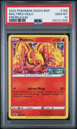 2022 POKEMON SWSH BLACK STAR PROMO PRERELEASE #185 MOLTRES-HOLO PSA 10 - Image 1