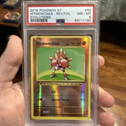 2016 Pokemon XY Evolutions Hitmonchan Reverse Holo PSA GEM NM 8 - Image 1