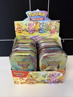 Prismatic Evolutions Empty Mini Tin Complete Set Of 8 - Display And Tins Only - Image 2
