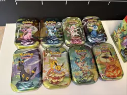 Prismatic Evolutions Empty Mini Tin Complete Set Of 8 - Display And Tins Only - Image 3