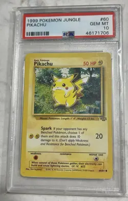 Pokemon 1999 Jungle Pikachu 60/64 PSA 10 Common Unlimited Regular Wizards - Image 1