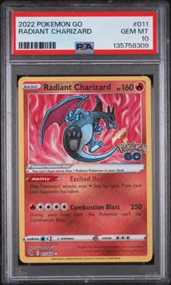 2022 POKEMON GO #011 RADIANT CHARIZARD PSA 10 GEM MT - Image 1