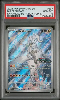 2025 POKEMON N'S RESHIRAM JTG ENHANCED BOOSTER BOX TOPPER #167 PSA 10 - Image 2