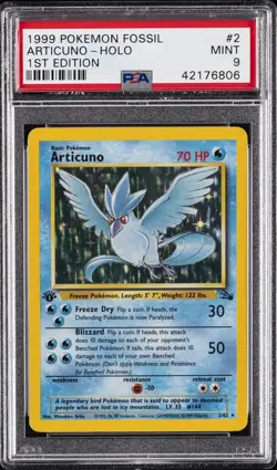 1999 POKEMON FOSSIL 1ST ED #2 ARTICUNO-HOLO PSA 9 - Image 1