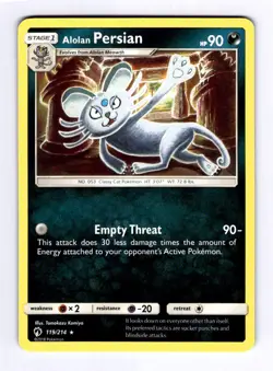 Alolan Persian SM - Lost Thunder #119 (2018) Rare NM Pokemon - Image 1
