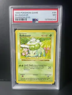 1999 POKEMON BASE SET SHADOWLESS #44 BULBASAUR PSA 7 - Image 1