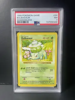 1999 POKEMON BASE SET SHADOWLESS #44 BULBASAUR PSA 7 - Image 2