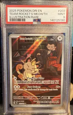 Pokemon TCG Team Rockets Meowth Card 203/182 Destined Rivals PSA 9 - Image 1